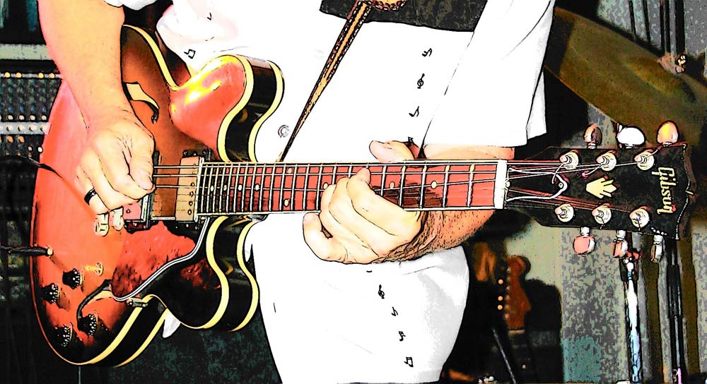 Bobby Mack's ES-335 rendered in an artistic rotoscope