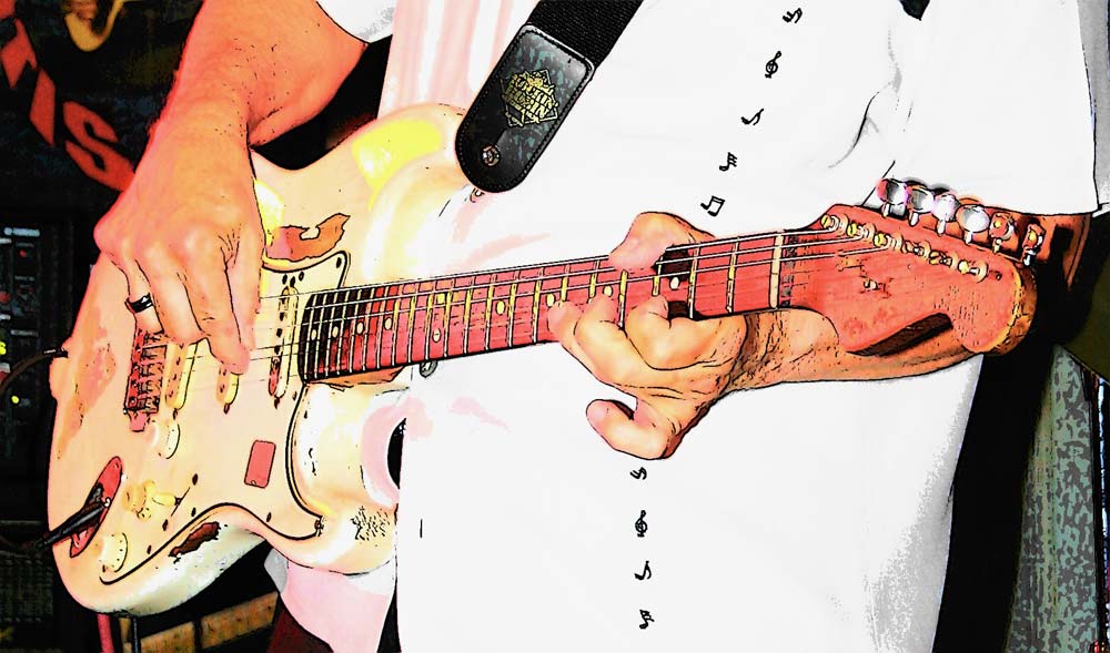 Bobby Mack's Fender Stratocaster rendered in an artistic rotoscope